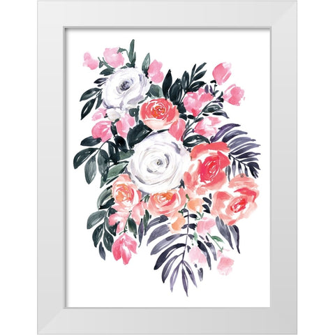Harriet bouquet in raspberry pink White Modern Wood Framed Art Print by Laiz Blursbyai, Rosana