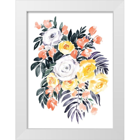 Harriet bouquet in coral White Modern Wood Framed Art Print by Laiz Blursbyai, Rosana