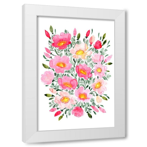 Winterlynn bouquet in pink White Modern Wood Framed Art Print by Laiz Blursbyai, Rosana