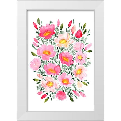 Winterlynn bouquet in pink White Modern Wood Framed Art Print by Laiz Blursbyai, Rosana