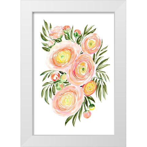 Savanna bouquet of coral ranunculus White Modern Wood Framed Art Print by Laiz Blursbyai, Rosana