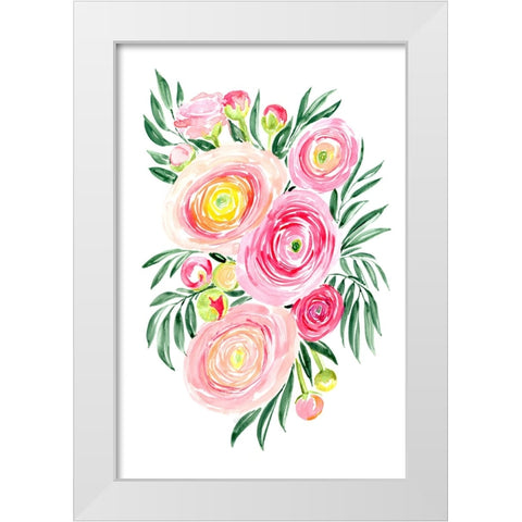 Savanna pink ranunculus bouquet White Modern Wood Framed Art Print by Laiz Blursbyai, Rosana