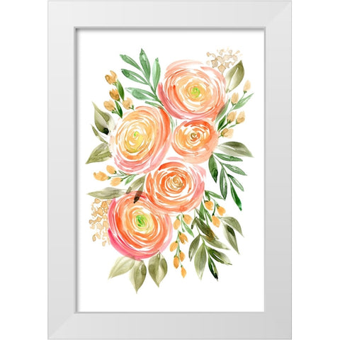 Begonia ranunculus bouquet in coral White Modern Wood Framed Art Print by Laiz Blursbyai, Rosana