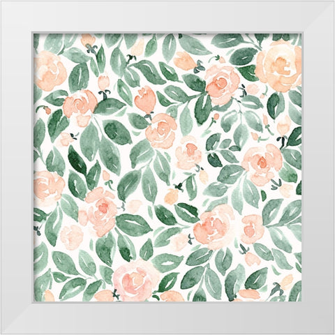 Miriam flowers in coral White Modern Wood Framed Art Print by Laiz Blursbyai, Rosana