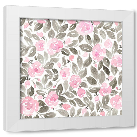 Miriam flowers in pink White Modern Wood Framed Art Print by Laiz Blursbyai, Rosana