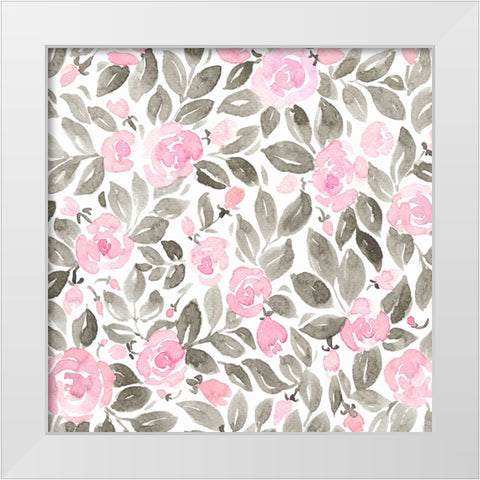 Miriam flowers in pink White Modern Wood Framed Art Print by Laiz Blursbyai, Rosana