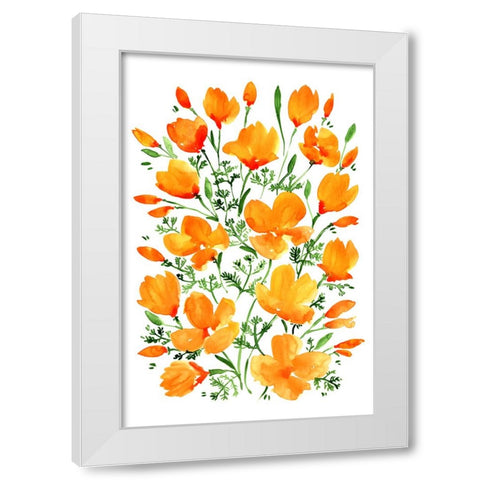 Watercolor California poppies White Modern Wood Framed Art Print by Laiz Blursbyai, Rosana