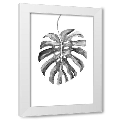 BW monstera leaf White Modern Wood Framed Art Print by Laiz Blursbyai, Rosana