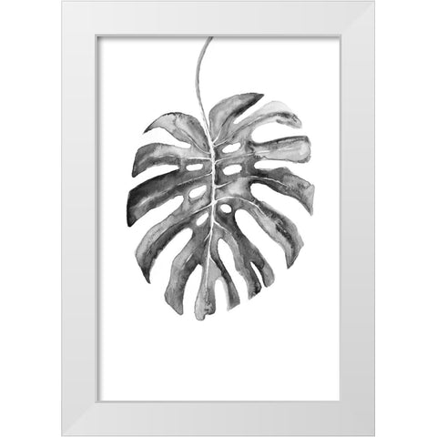 BW monstera leaf White Modern Wood Framed Art Print by Laiz Blursbyai, Rosana