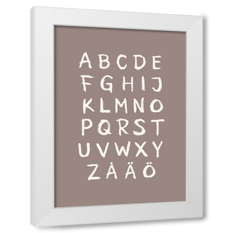 ABC Toothy Brun White Modern Wood Framed Art Print by Eleonora, Aminah