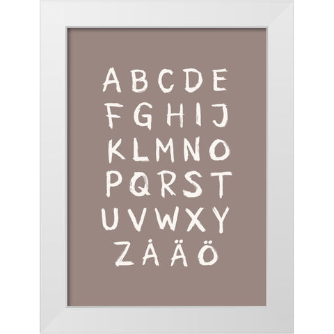 ABC Toothy Brun White Modern Wood Framed Art Print by Eleonora, Aminah