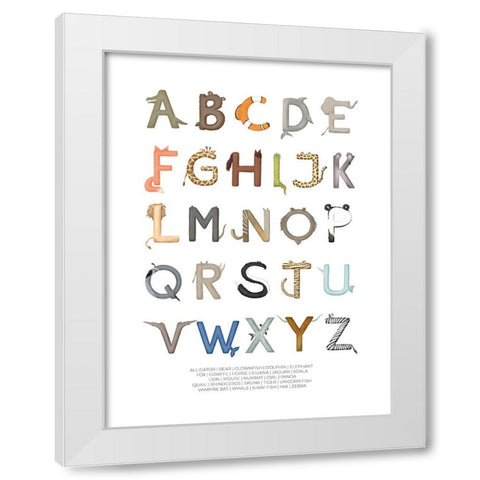Animal Letters ABC White Modern Wood Framed Art Print by Eleonora, Aminah