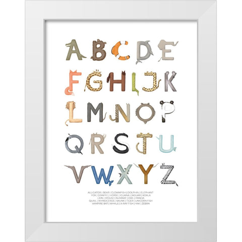 Animal Letters ABC White Modern Wood Framed Art Print by Eleonora, Aminah