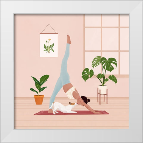 Downward Dog White Modern Wood Framed Art Print by Holikova, Petra