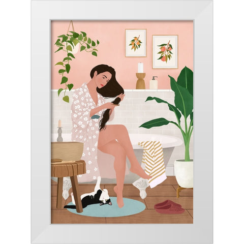 After a Bath White Modern Wood Framed Art Print by Holikova, Petra