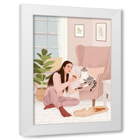 Pizza Night White Modern Wood Framed Art Print by Holikova, Petra