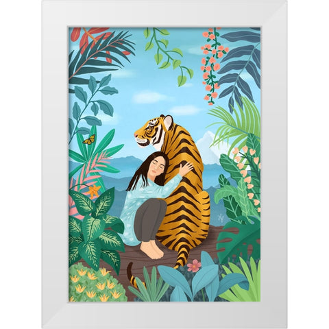 Tiger White Modern Wood Framed Art Print by Holikova, Petra