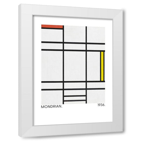 Composition in White - Red - and Yellow 1936 White Modern Wood Framed Art Print by Pictufy