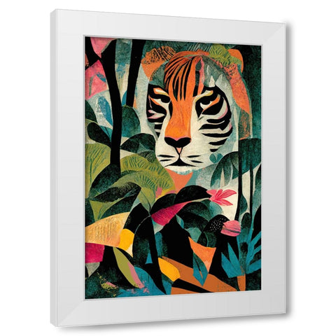 Jungle Tiger White Modern Wood Framed Art Print by Treechild