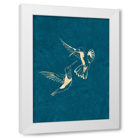 Gold Hummingbird Line art Silhouettes 3 White Modern Wood Framed Art Print by Manovski, Sarah