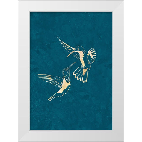 Gold Hummingbird Line art Silhouettes 3 White Modern Wood Framed Art Print by Manovski, Sarah