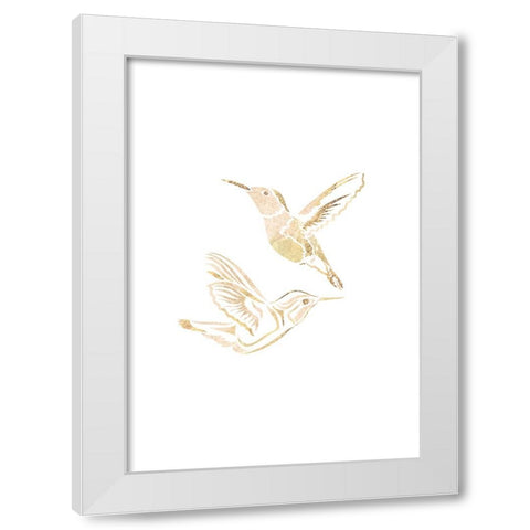 Gold Hummingbird Line art Silhouettes 2 White Modern Wood Framed Art Print by Manovski, Sarah