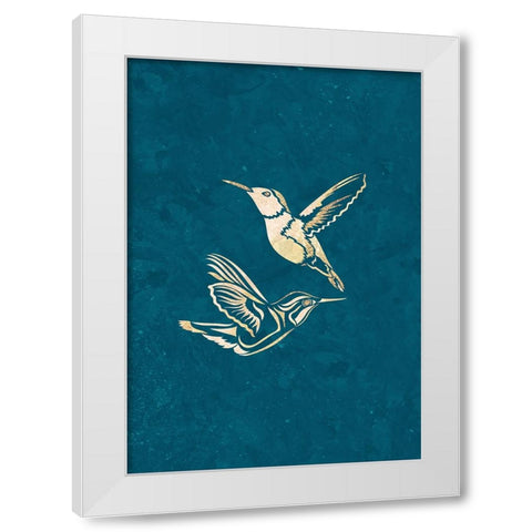 Gold Hummingbird Line art Silhouettes 1 White Modern Wood Framed Art Print by Manovski, Sarah