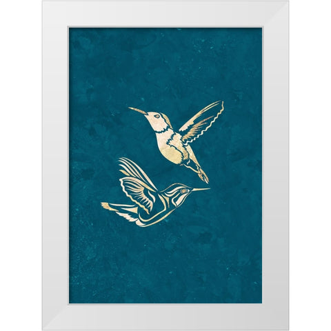 Gold Hummingbird Line art Silhouettes 1 White Modern Wood Framed Art Print by Manovski, Sarah