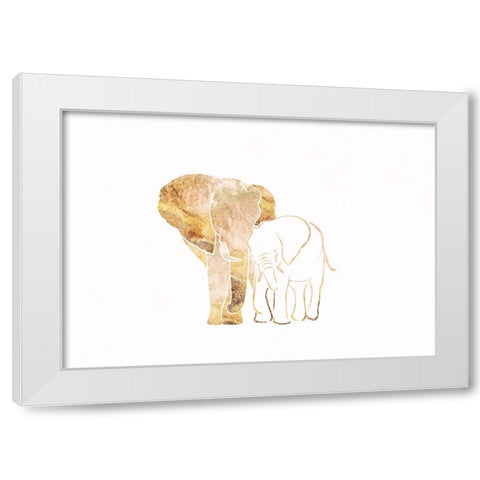 Gold Elephant Line art Silhouettes 4 White Modern Wood Framed Art Print by Manovski, Sarah
