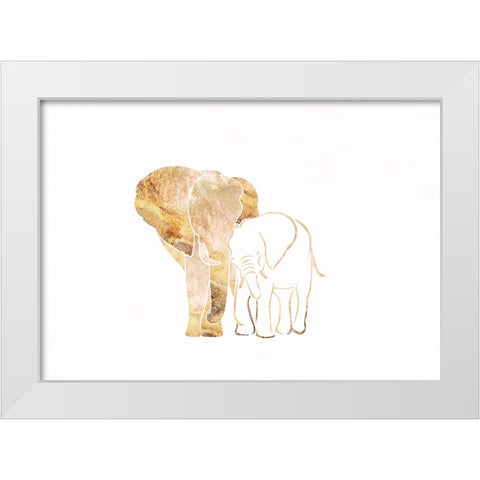 Gold Elephant Line art Silhouettes 4 White Modern Wood Framed Art Print by Manovski, Sarah