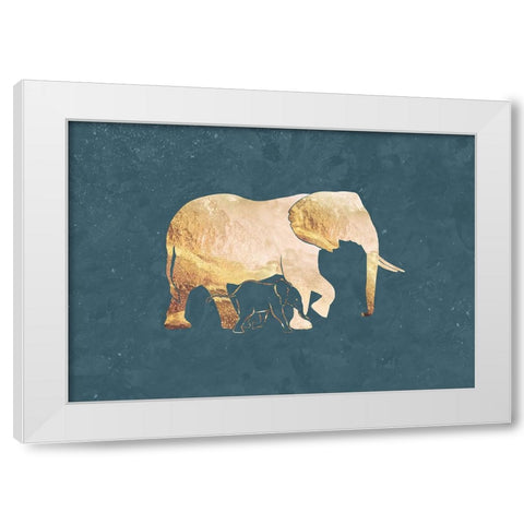 Gold Elephant Line art Silhouettes 2 White Modern Wood Framed Art Print by Manovski, Sarah