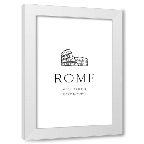 Rome coordinates with Colosseum sketch White Modern Wood Framed Art Print by Blursbyai, Rosana Laiz