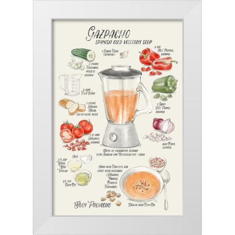 Gazpacho illustrated recipe in English White Modern Wood Framed Art Print by Laiz Blursbyai, Rosana
