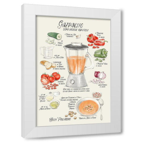 Gazpacho illustrated recipe in Spanish White Modern Wood Framed Art Print by Laiz Blursbyai, Rosana