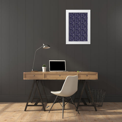 Indigo Blue Pattern White Modern Wood Framed Art Print by Treechild