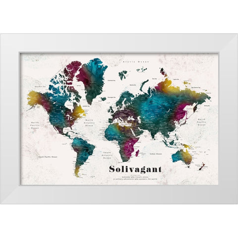 Charleena world map with cities - Solivagant White Modern Wood Framed Art Print by Laiz Blursbyai, Rosana