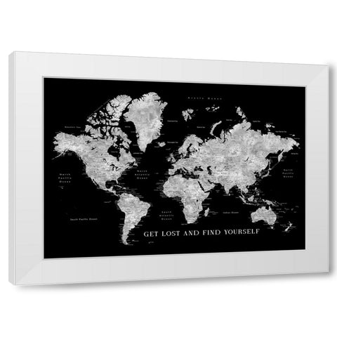 Baibah world map with cities - get lost White Modern Wood Framed Art Print by Laiz Blursbyai, Rosana
