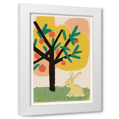 Bunny Under Apple Tree White Modern Wood Framed Art Print by Treechild