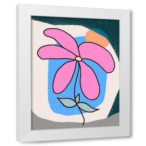 Pink Flower White Modern Wood Framed Art Print by Demir, Aylin