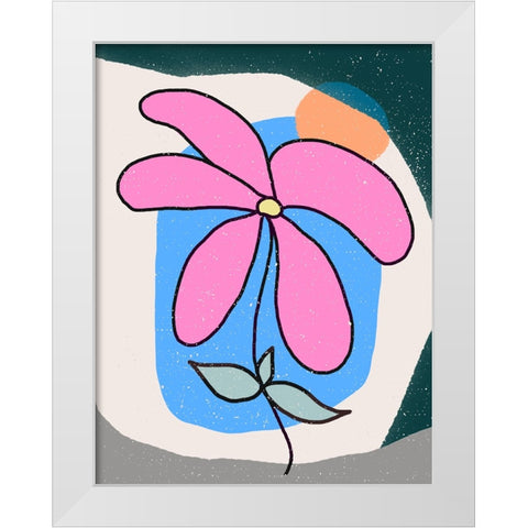 Pink Flower White Modern Wood Framed Art Print by Demir, Aylin