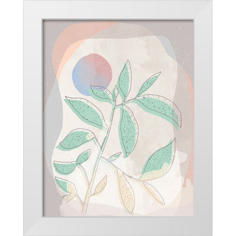 Pastel Leaves White Modern Wood Framed Art Print by Demir, Aylin