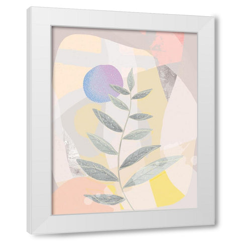 Blue Moon and Leaves White Modern Wood Framed Art Print by Demir, Aylin
