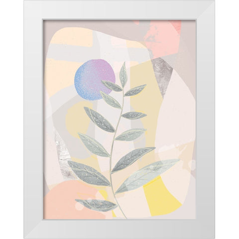 Blue Moon and Leaves White Modern Wood Framed Art Print by Demir, Aylin
