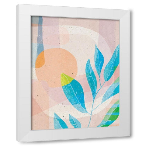 Blue Leaves White Modern Wood Framed Art Print by Demir, Aylin