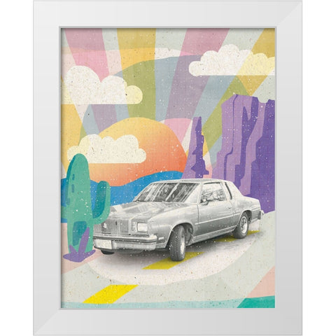 Vintage Car in the Desert White Modern Wood Framed Art Print by Demir, Aylin
