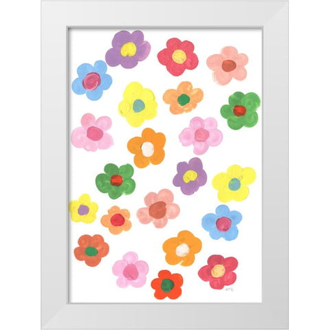 Rainbow Daisies White Modern Wood Framed Art Print by Zwara, Ania