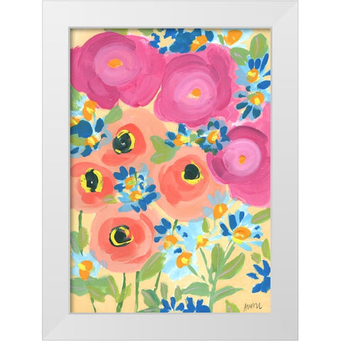 Pink Roses And Coral Anemones White Modern Wood Framed Art Print by Zwara, Ania