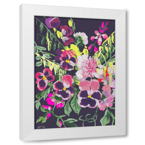 Pink Pansies On Dark Purple White Modern Wood Framed Art Print by Zwara, Ania
