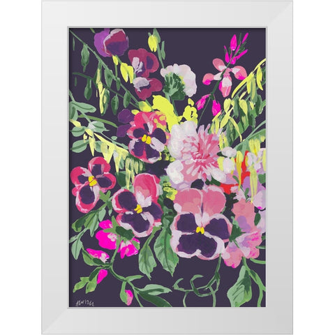 Pink Pansies On Dark Purple White Modern Wood Framed Art Print by Zwara, Ania