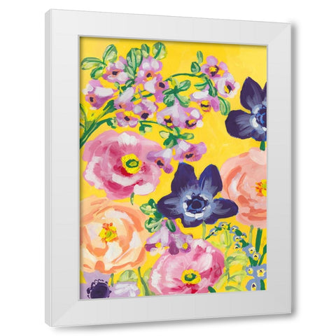 Navy Anemones On Yellow White Modern Wood Framed Art Print by Zwara, Ania